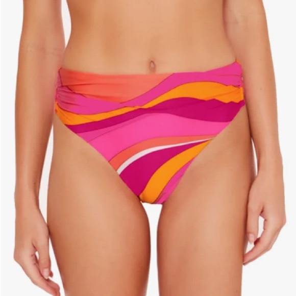 Trina Turk Vivid Vista Shirred High Waist Bikini Bottom, Size 4